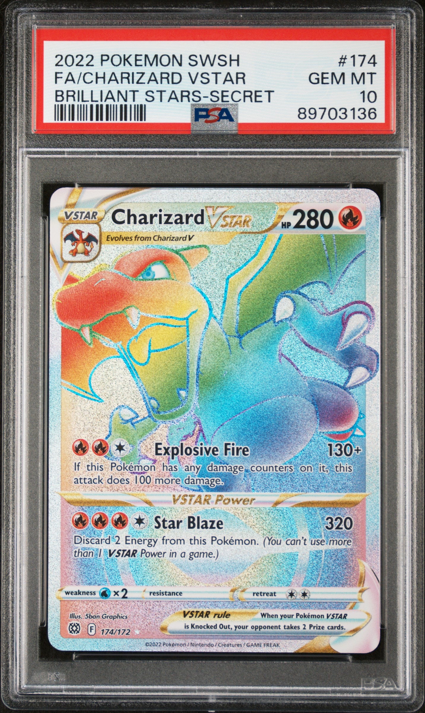 PSA 10 Full Art/charizard Vstar Secret #174 · Brilliant Stars · 2022 — front