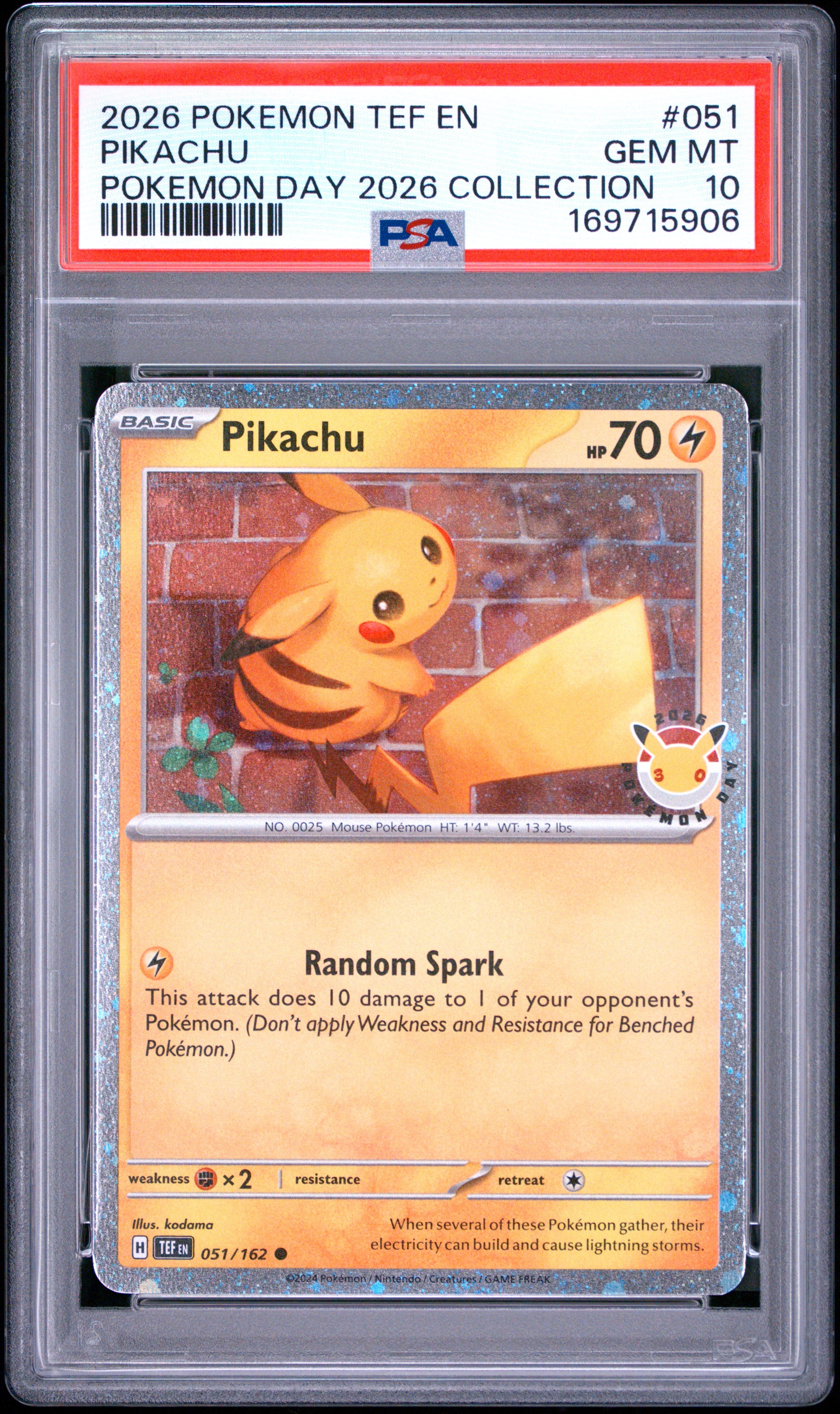 PSA 10 Pikachu Pokemon Day 2026 Collection #051 · Temporal Forces · 2026 — front
