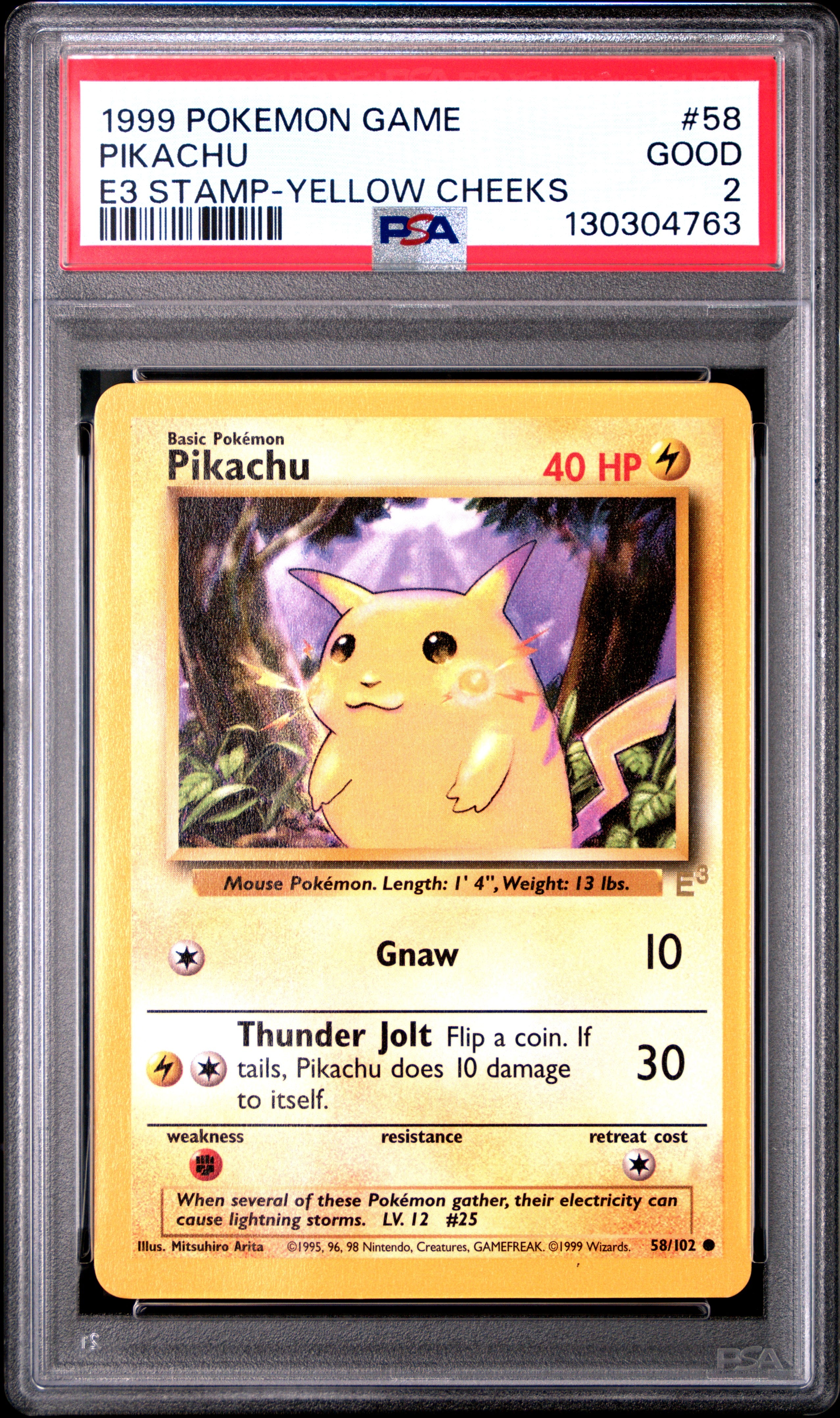 PSA 2 Pikachu E3 Stamp (Yellow Cheeks) #58 · Base Set · 1999 — front