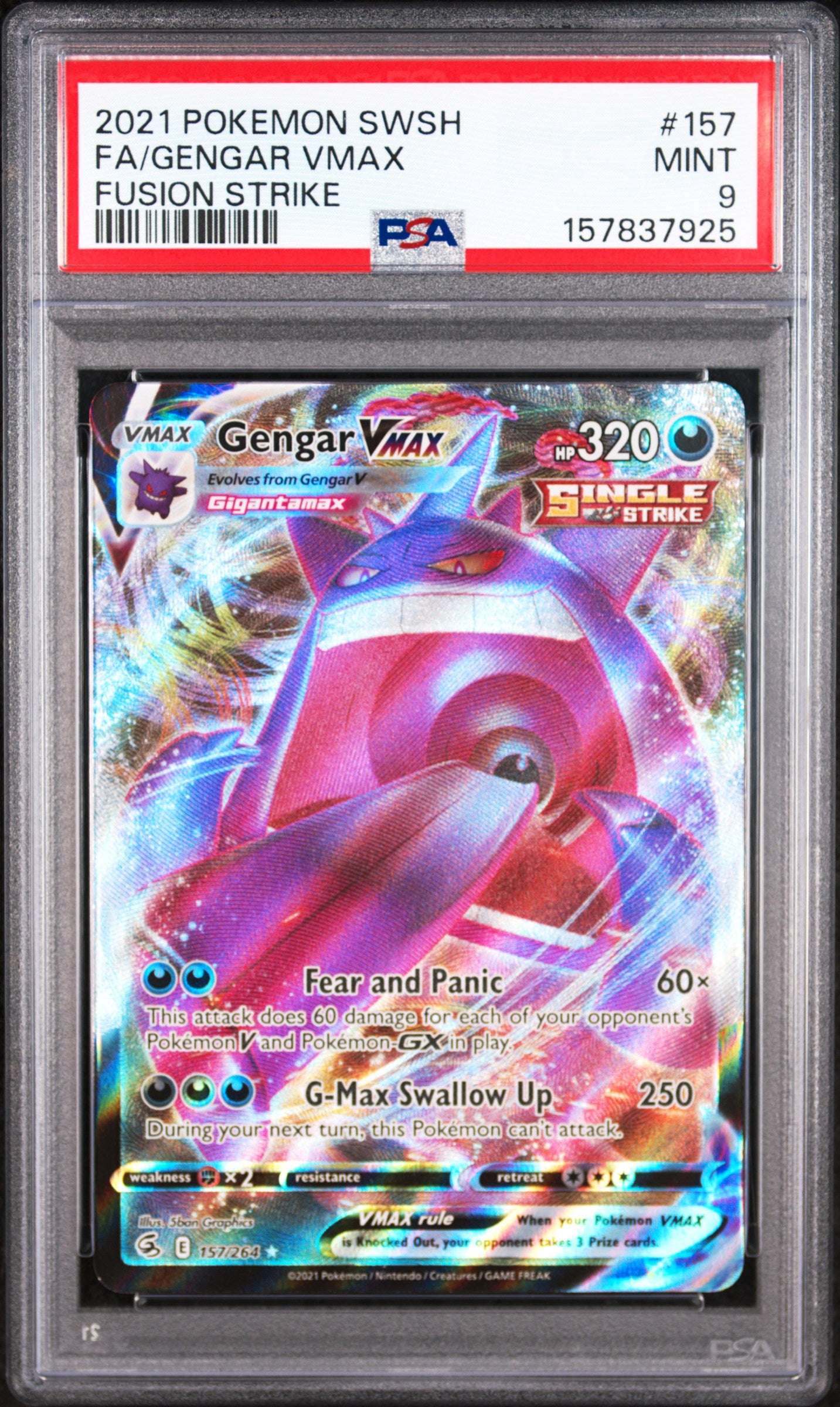 PSA 9 Fa / Gengar Vmax Fusion Strike #157 · Fusion Strike · 2021 — front