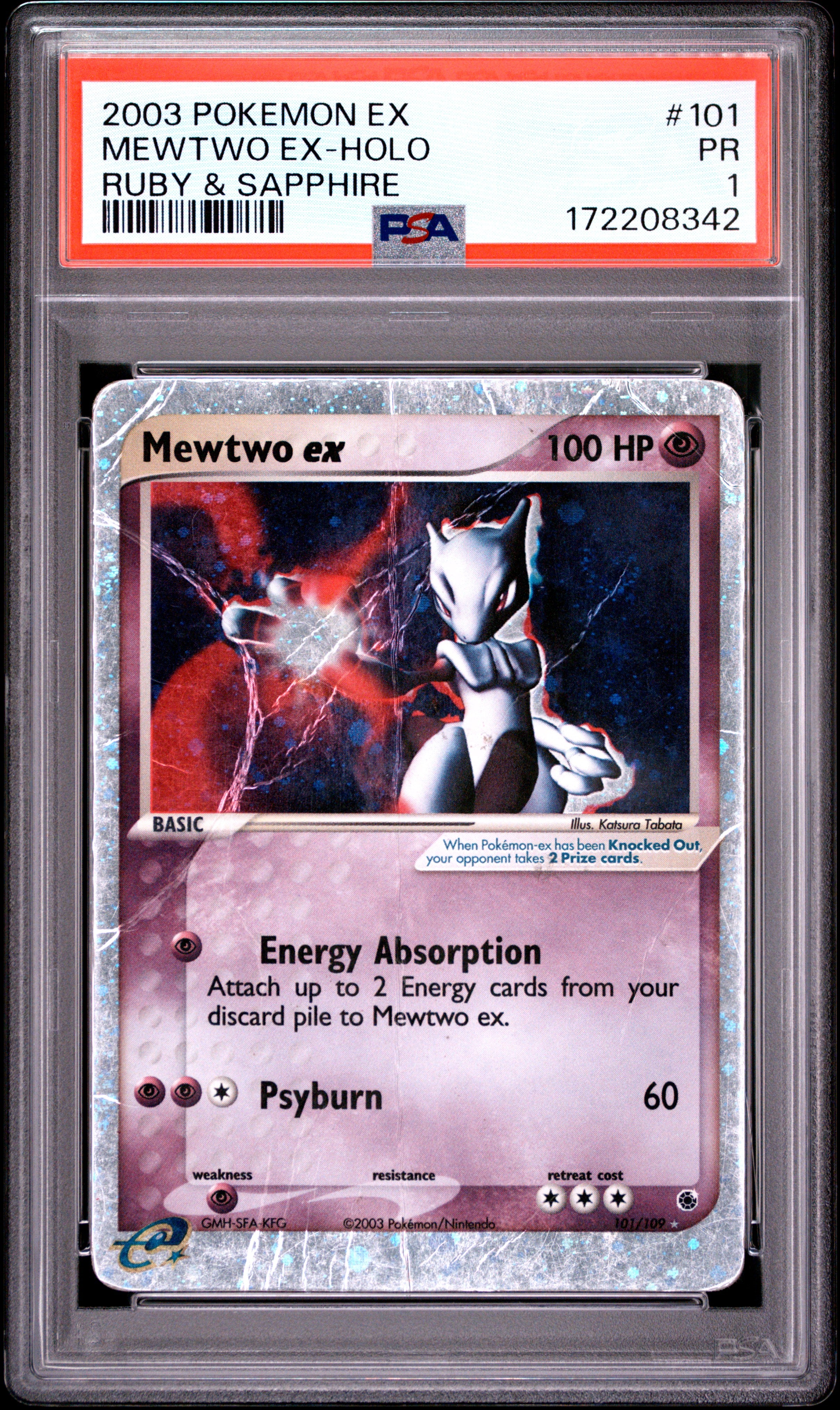 PSA 1 Mewtwo EX (Holo Ruby & Sapphire) #101 · Ruby & Sapphire · 2003 — front