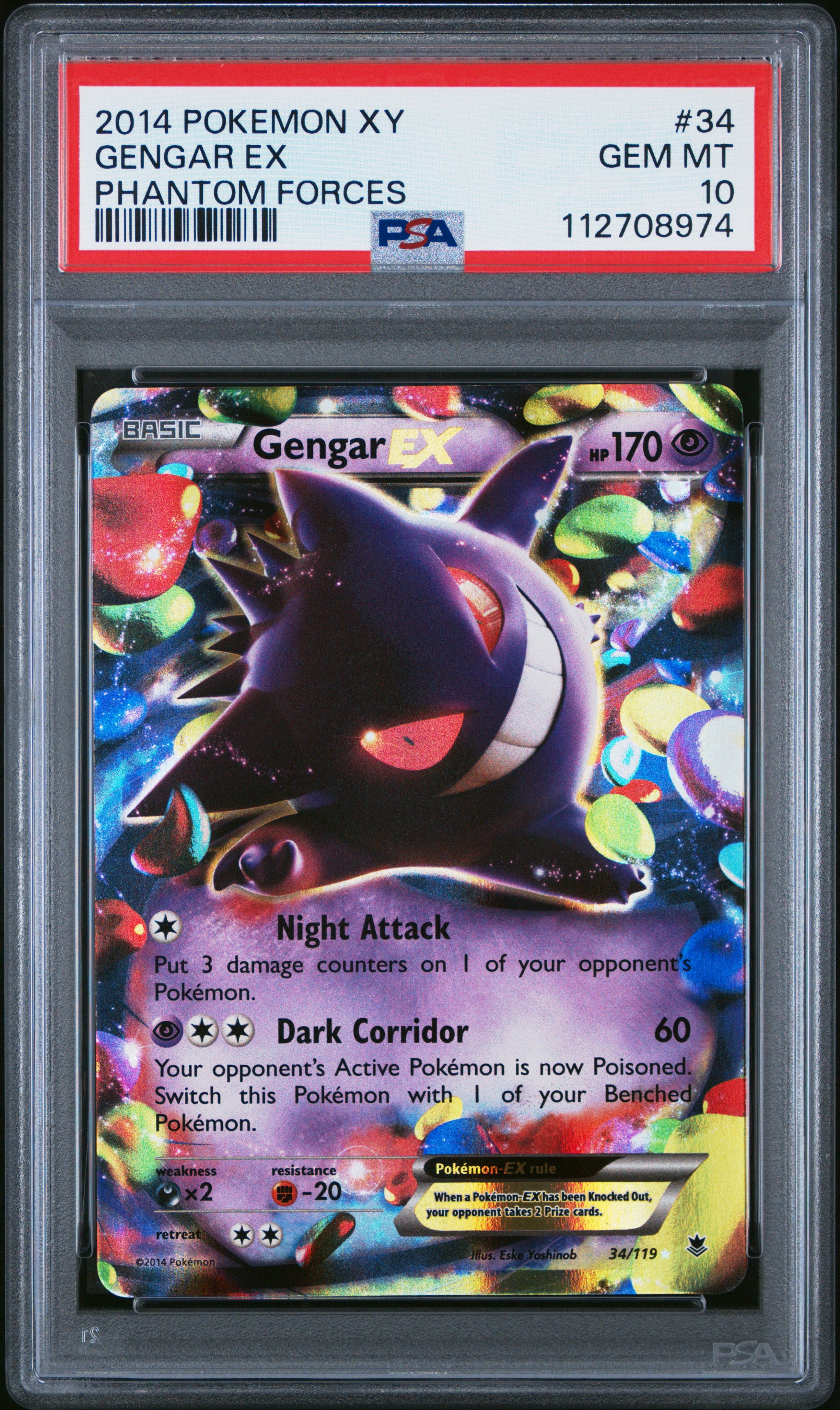 PSA 10 Gengar EX #34 · Phantom Forces · 2014 — front