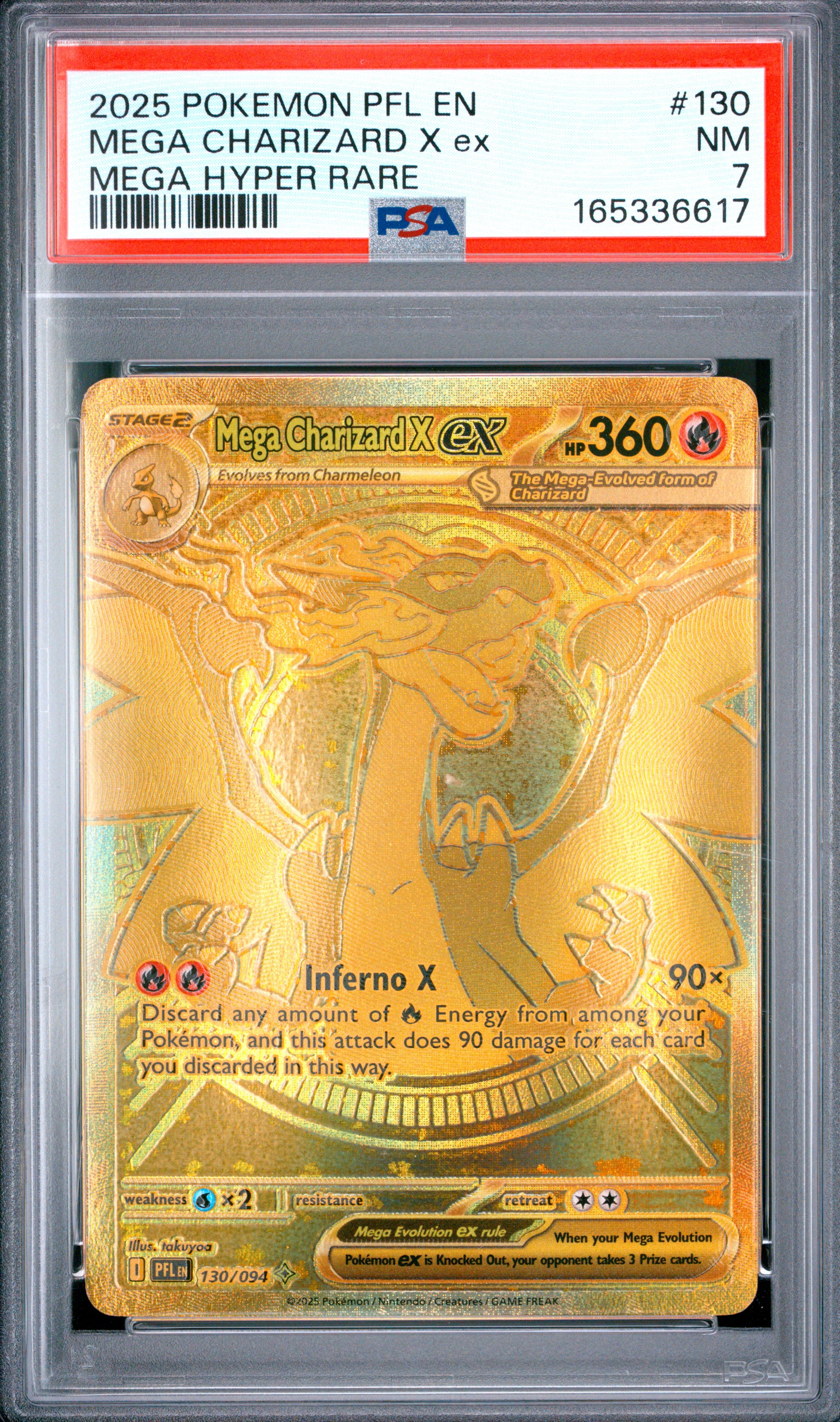 PSA 7 Mega Charizard X ex Mega #130 · Phantasmal Flames · 2025 — front