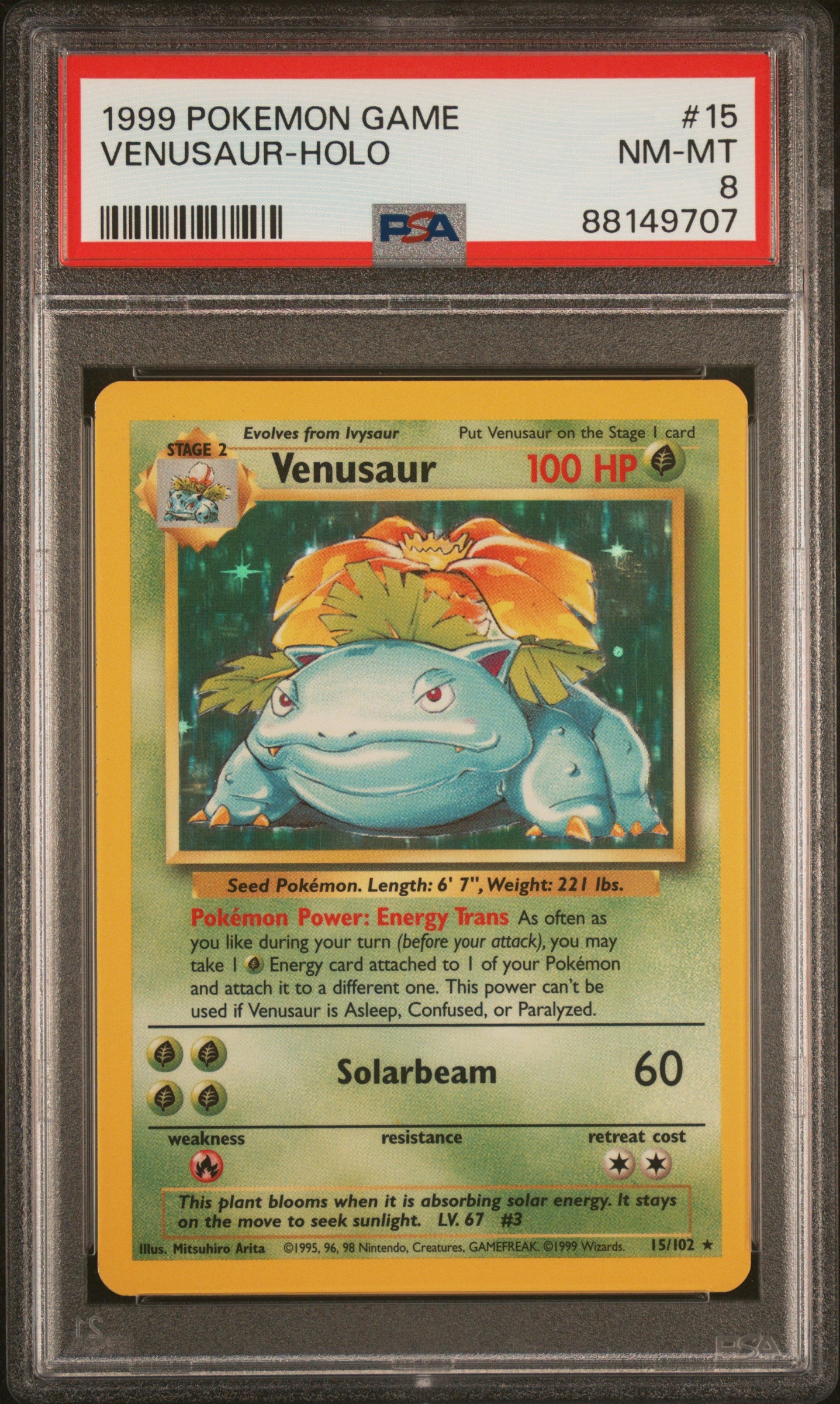 PSA 8 Venusaur #15 · Base Set · 1999 — front