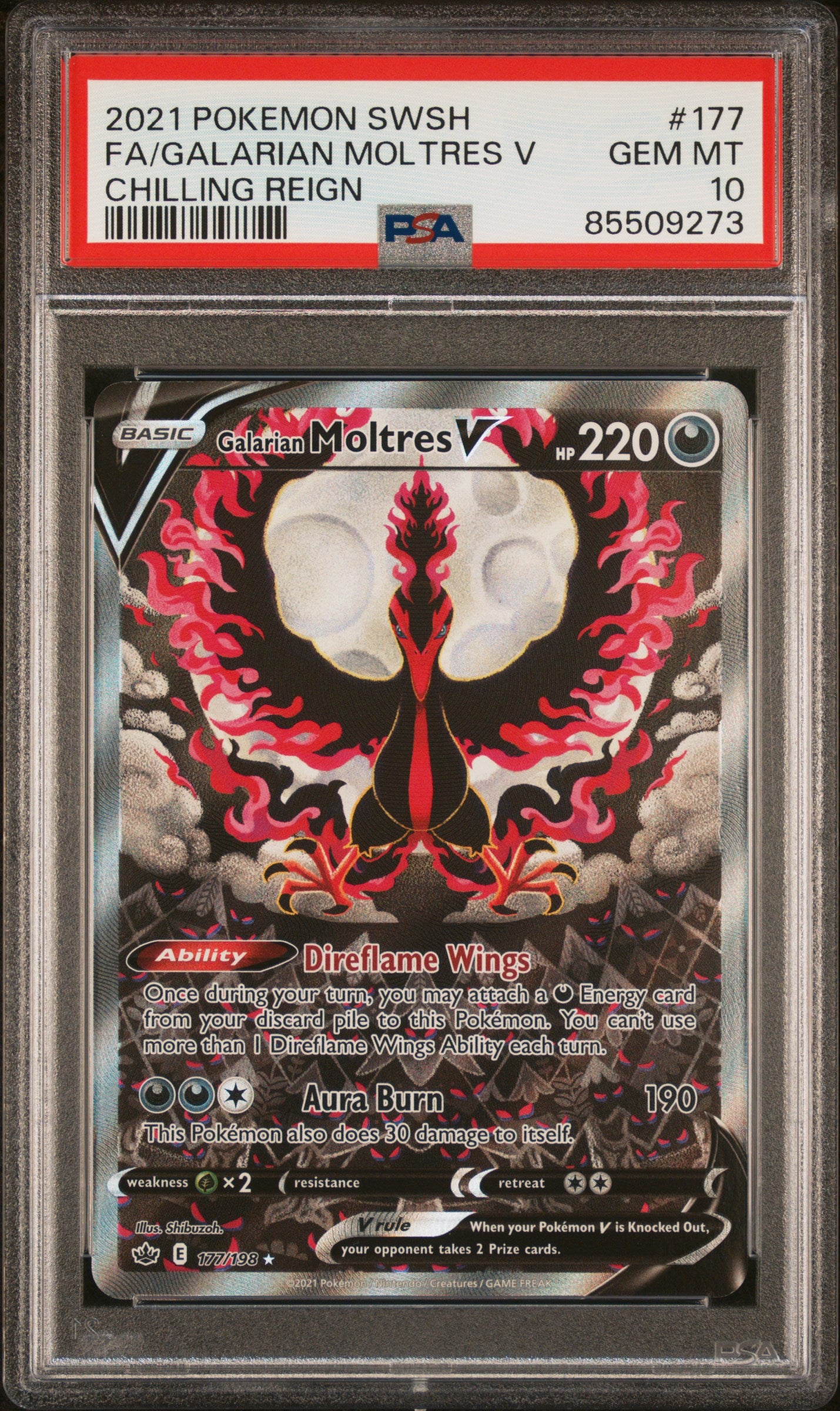 PSA 10 Full Art/galarian Moltres V #177 · Chilling Reign · 2021 — front