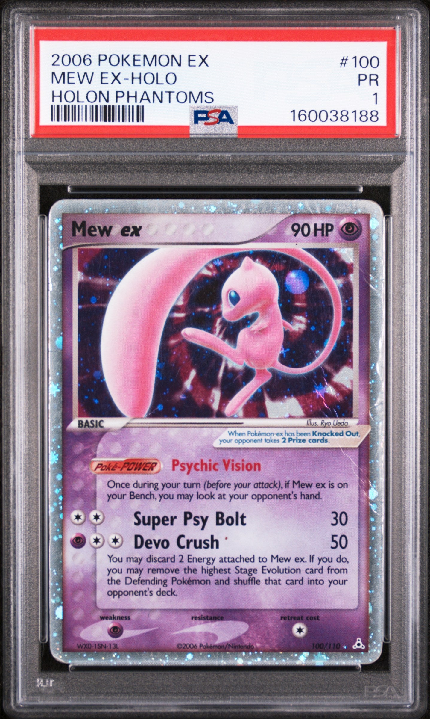 PSA 1 Mew EX (Holo Holon Phantoms) #100 · Holon Phantoms · 2006 — front