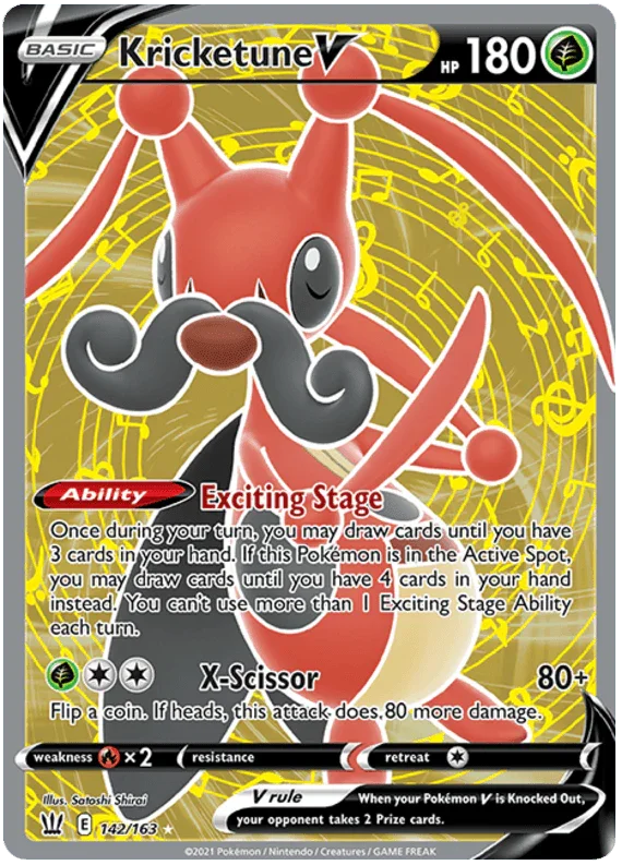pokemon sword and shield battle styles rare cards Complete Reverse Holo Set Fx2 / None / 3 Artist Kricketune V (142/163) [Sword &