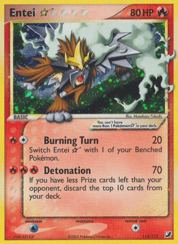 rare entei pokemon card Credit Card Skin Colorless Burning Fang (40) You may flip a coin Entei Star (113/115) [EX: Unseen
