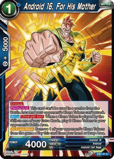 Android, Android 16, Android Cell Saga, Battle, Battle Evolution Booster, Blue, Common, EB1-21, Normal, Parallel Foil Android 16, For His Mother (EB1-21) [Battle Evolution Booster] - Trading Card World