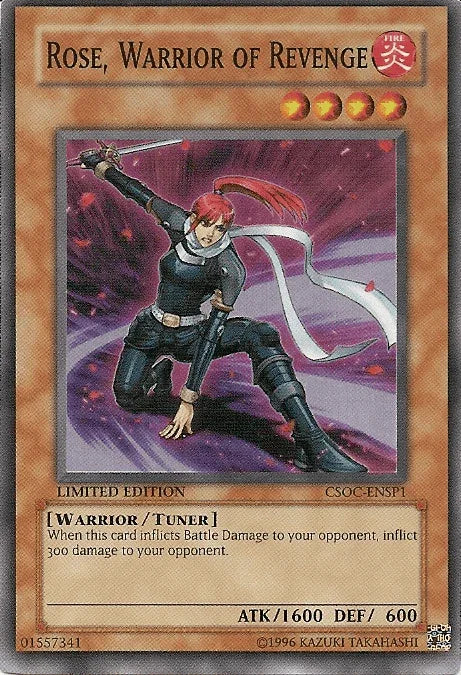Crossroads of Chaos, Fire, Limited, Super Rare, Tuner Monster, Warrior Rose, Warrior of Revenge [CSOC-ENSP1] Super Rare - Trading Card World