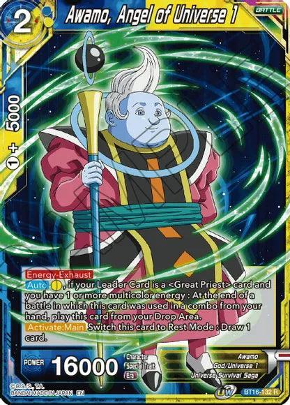 Awamo, Battle, Blue/Yellow, BT16-132, God Universe 1, Normal, Parallel Foil, Rare, Realm of the Gods, Universe Survival Saga Awamo, Angel of Universe 1 (BT16-132) [Realm of the Gods] - Trading Card World
