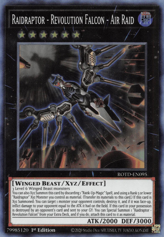 1st Edition, Dark, Rise of the Duelist, Super Rare, Winged Beast, Xyz/Effect Monster Raidraptor - Revolution Falcon - Air Raid [ROTD-EN095] Super Rare - Trading Card World