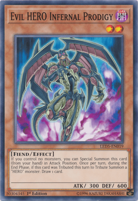 1st Edition, Common, Dark, Effect Monster, Fiend, Legendary Duelists: Immortal Destiny Evil Hero Infernal Prodigy [LED5-EN019] Common - Trading Card World