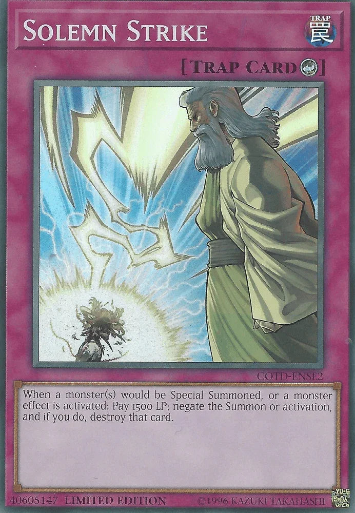 Code of the Duelist, Counter Trap, Limited, Super Rare, Trap Solemn Strike [COTD-ENSE2] Super Rare - Trading Card World