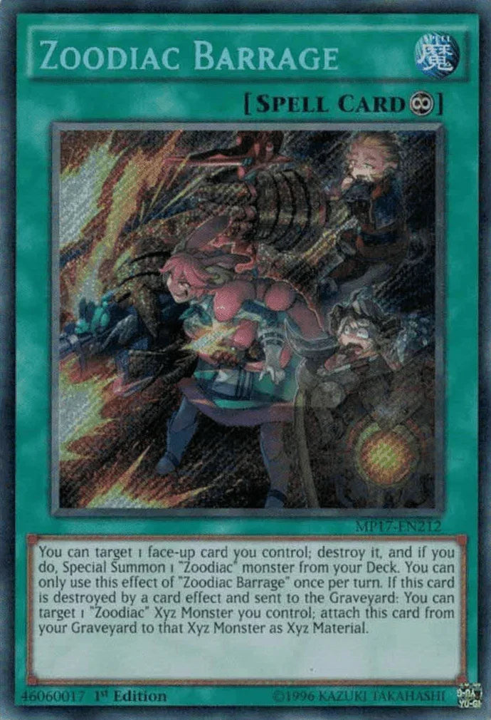 1st Edition, 2017 Mega-Tins Mega Pack, Continuous Spell, Secret Rare, Spell Zoodiac Barrage [MP17-EN212] Secret Rare - Trading Card World