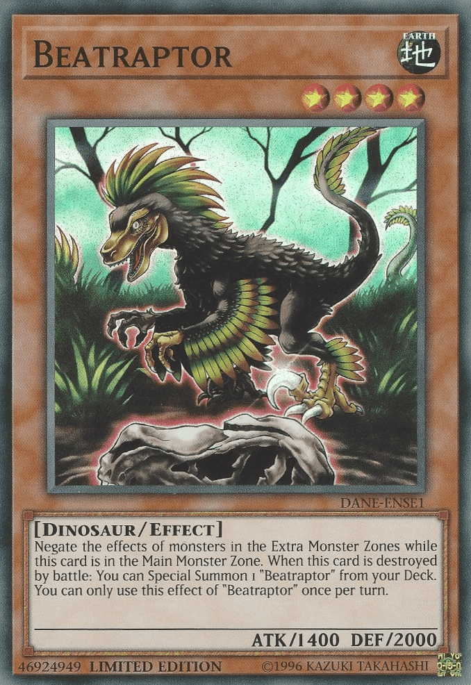 Dark Neostorm, Dinosaur, Earth, Effect Monster, Limited, Super Rare Beatraptor [DANE-ENSE1] Super Rare - Trading Card World