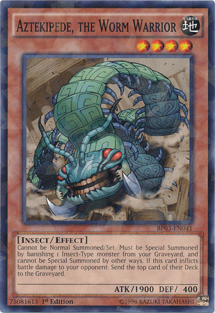 1st Edition, Battle Pack 3: Monster League, Earth, Effect Monster, Insect, Shatterfoil Rare Aztekipede, the Worm Warrior [BP03-EN041] Shatterfoil Rare - Trading Card World