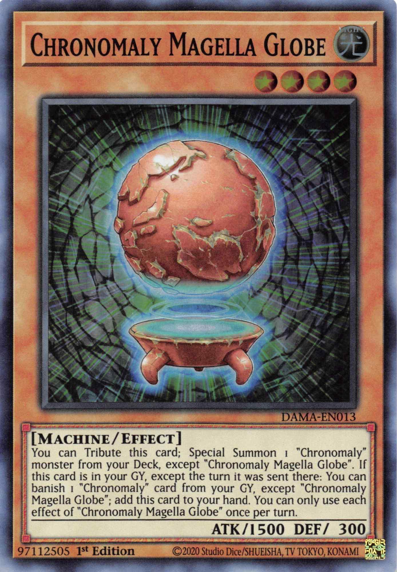 1st Edition, Dawn of Majesty, Effect Monster, Light, Machine, Super Rare Chronomaly Magella Globe [DAMA-EN013] Super Rare - Trading Card World