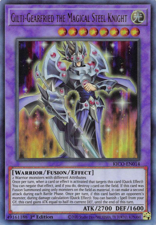 1st Edition, Fusion/Effect monster, King's Court, Light, Ultra Rare, Warrior Gilti-Gearfried the Magical Steel Knight (Ultra Rare) [KICO-EN014] Ultra Rare - Trading Card World