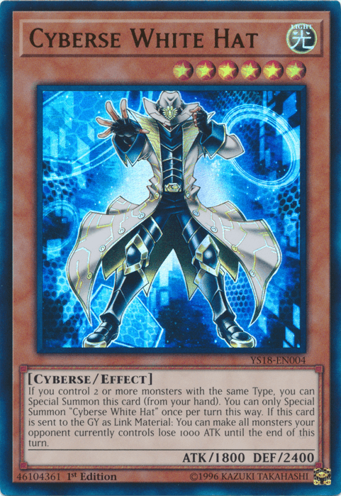 1st Edition, Cyberse, Effect Monster, Light, Starter Deck: Codebreaker, Ultra Rare Cyberse White Hat [YS18-EN004] Ultra Rare - Trading Card World