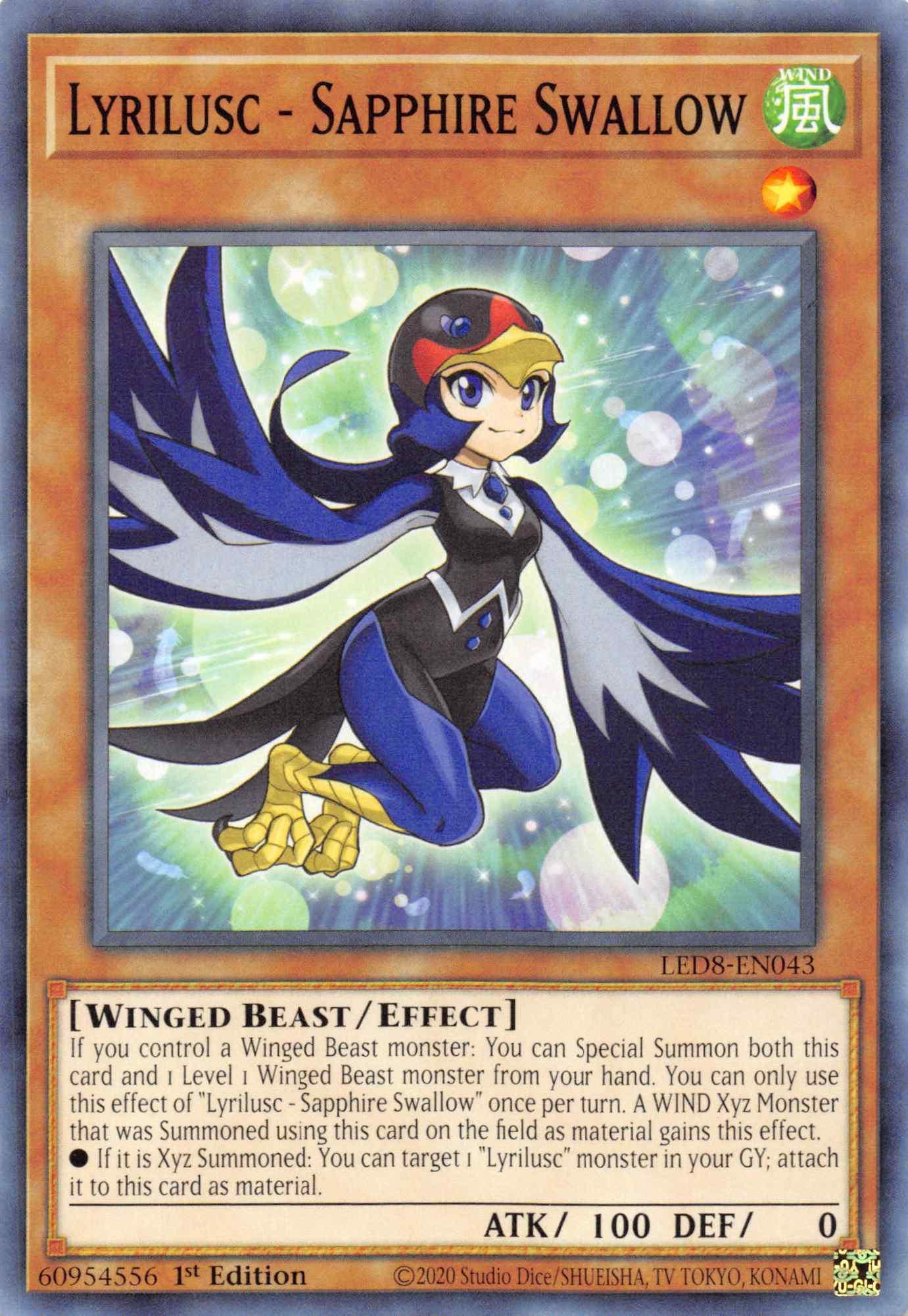 1st Edition, Common, Effect Monster, Legendary Duelists: Synchro Storm, Wind, Winged Beast Lyrilusc - Sapphire Swallow [LED8-EN043] Common - Trading Card World