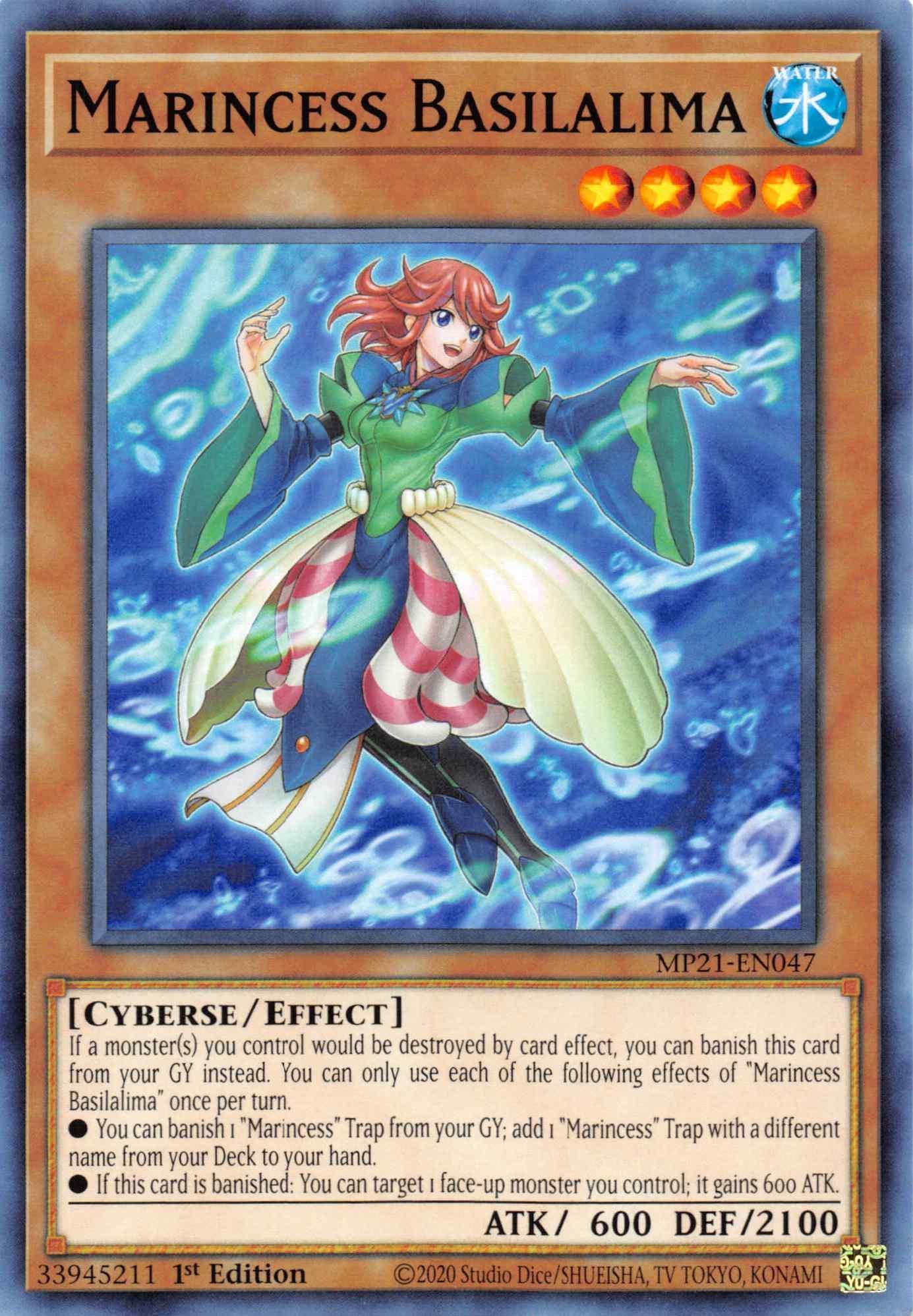 1st Edition, 2021 Tin of Ancient Battles, Common, Cyberse, Effect Monster, Water Marincess Basilalima [MP21-EN047] Common - Trading Card World