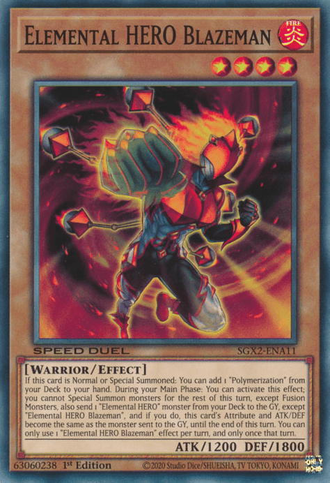 1st Edition, Common, Effect Monster, Fire, Speed Duel GX: Midterm Paradox, Warrior Elemental HERO Blazeman [SGX2-ENA11] Common - Trading Card World