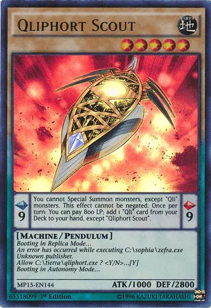 1st Edition, 2015 Mega-Tins Mega Pack, Earth, Machine, Pendulum Monster, Ultra Rare Qliphort Scout [MP15-EN144] Ultra Rare - Trading Card World