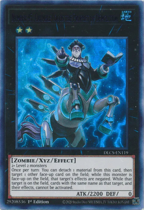 1st Edition, Dragons of Legend: The Complete Series, Earth, Ultra Rare, Xyz/Effect Monster, Zombie Number 45: Crumble Logos the Prophet of Demolition (Purple) [DLCS-EN119] Ultra Rare - Trading Card World