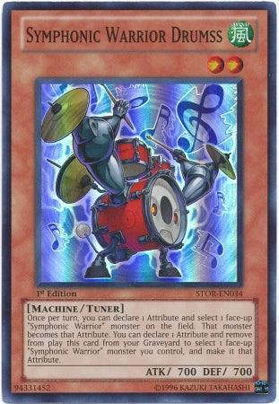 1st Edition, Machine, Storm of Ragnarok, Super Rare, Tuner Monster, Unlimited, Wind Symphonic Warrior Drumss [STOR-EN034] Super Rare - Trading Card World