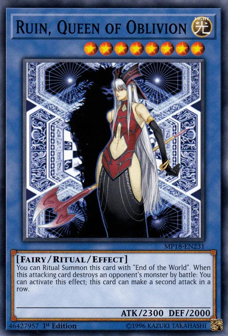 1st Edition, 2018 Mega-Tins Mega Pack, Common, Fairy, Light, Ritual/Effect Monster Ruin, Queen of Oblivion [MP18-EN231] Common - Trading Card World