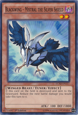 1st Edition, Common, Dark, Legendary Collection 5D's, Tuner/Effect Monster, Winged Beast Blackwing - Mistral the Silver Shield [LC5D-EN117] Common - Trading Card World