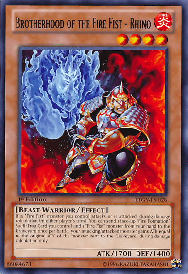 1st Edition, Beast-Warrior, Effect Monster, Fire, Lord of the Tachyon Galaxy, Rare, Unlimited Brotherhood of the Fire Fist - Rhino [LTGY-EN028] Rare - Trading Card World