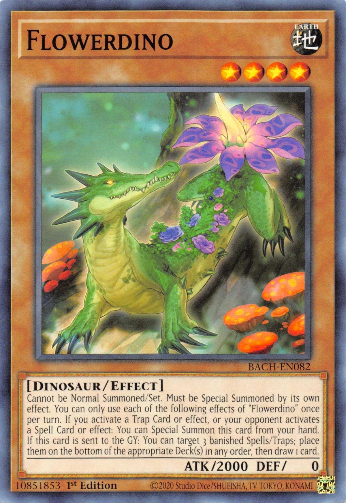 1st Edition, Battle of Chaos, Common, Dinosaur, Earth, Effect Monster Flowerdino [BACH-EN082] Common - Trading Card World