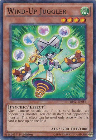 1st Edition, Battle Pack 3: Monster League, Effect Monster, Psychic, Shatterfoil Rare, Wind Wind-Up Juggler [BP03-EN086] Shatterfoil Rare - Trading Card World