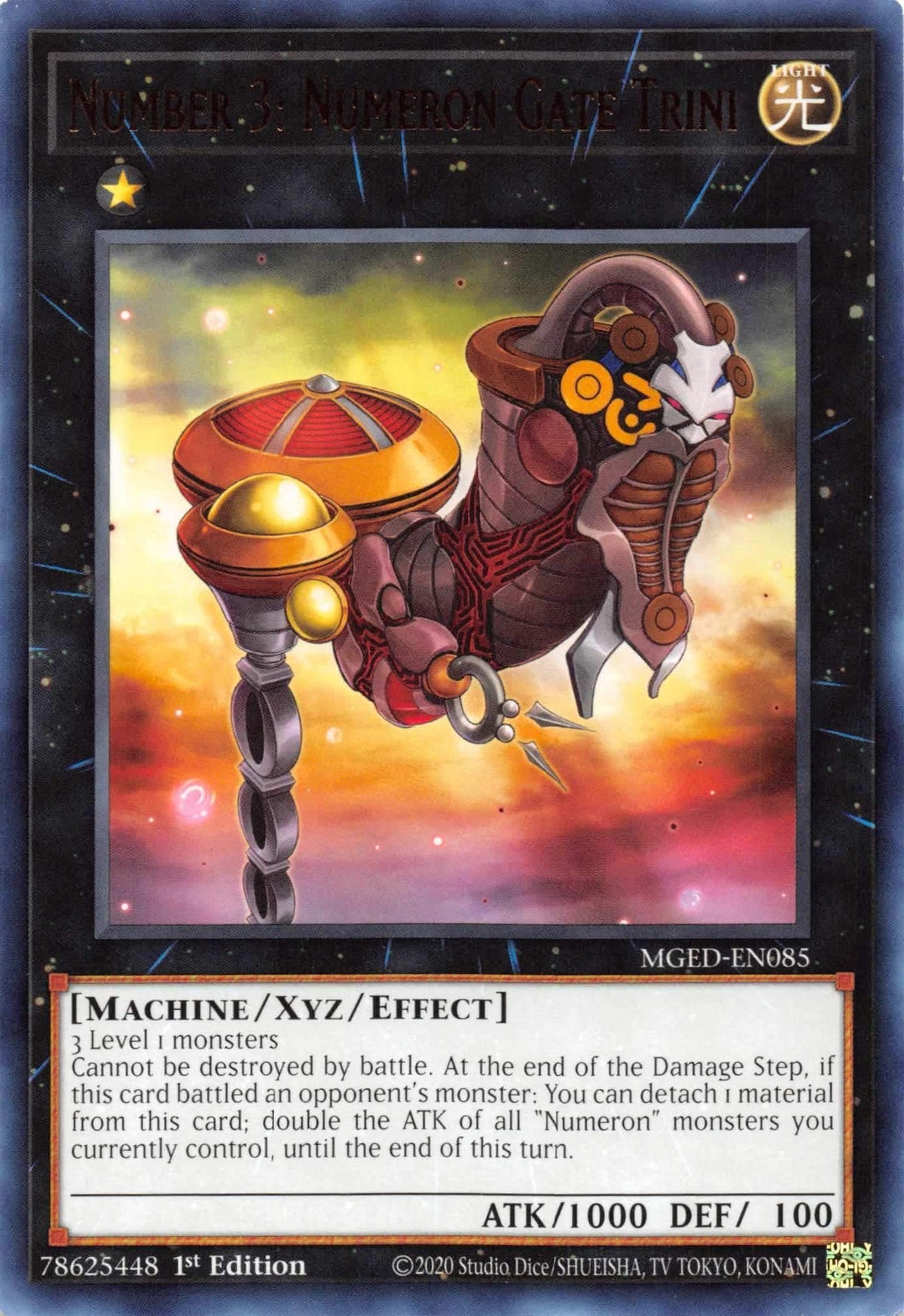 1st Edition, Light, Machine, Maximum Gold: El Dorado, Rare, Xyz/Effect Monster Number 3: Numeron Gate Trini [MGED-EN085] Rare - Trading Card World