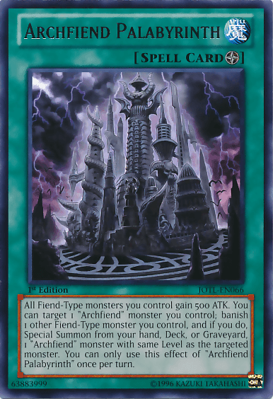 1st Edition, Field Spell, Judgment of the Light, Rare, Spell, Unlimited Archfiend Palabyrinth [JOTL-EN066] Rare - Trading Card World