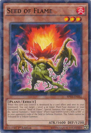 1st Edition, Battle Pack 3: Monster League, Effect Monster, Fire, Plant, Shatterfoil Rare Seed of Flame [BP03-EN052] Shatterfoil Rare - Trading Card World