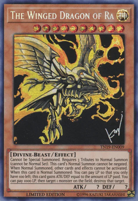 2019 Gold Sarcophagus Tin, Divine, Divine-Beast, Effect Monster, Limited, Prismatic Secret Rare The Winged Dragon of Ra [TN19-EN009] Prismatic Secret Rare - Trading Card World