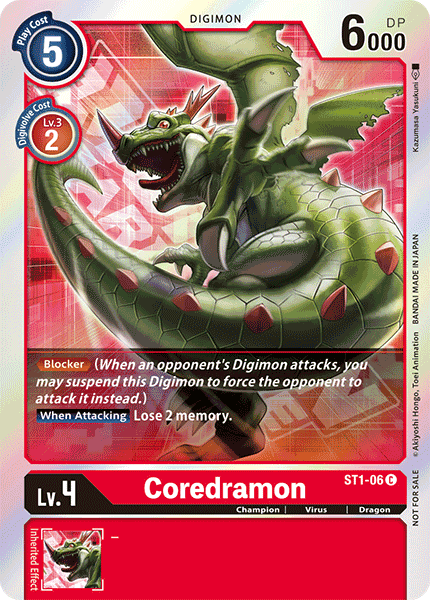 Champion, Digimon, Dragon, Promo, Red, ST1-06, Starter Deck: Gaia Red Promos, Virus Coredramon [ST1-06] (Event Pack) [Starter Deck: Gaia Red Promos] - Trading Card World