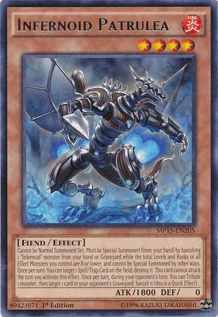 1st Edition, 2015 Mega-Tins Mega Pack, Effect Monster, Fiend, Fire, Rare Infernoid Patrulea [MP15-EN205] Rare - Trading Card World