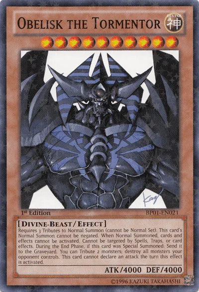 1st Edition, Battle Pack: Epic Dawn, Divine, Divine-Beast, Effect Monster, Starfoil Rare, Unlimited Obelisk the Tormentor [BP01-EN021] Starfoil Rare - Trading Card World