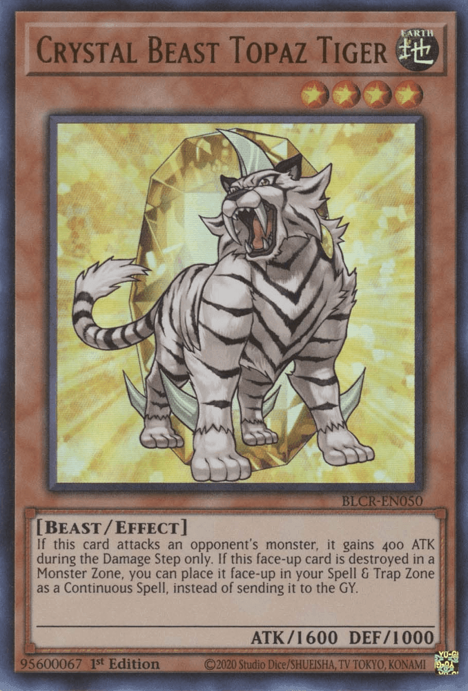 1st Edition, Battles of Legend: Crystal Revenge, Beast, Earth, Effect Monster, Ultra Rare Crystal Beast Topaz Tiger [BLCR-EN050] Ultra Rare - Trading Card World