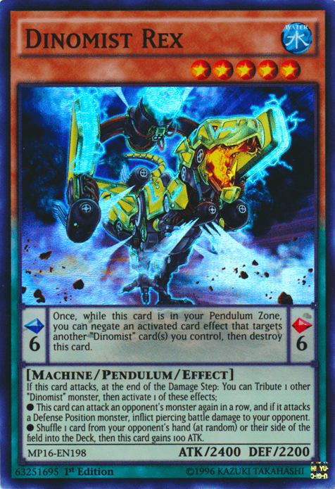 1st Edition, 2016 Mega-Tins Mega Pack, Machine, Pendulum/Effect Monster, Super Rare, Unlimited, Water Dinomist Rex [MP16-EN198] Super Rare - Trading Card World