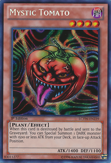 1st Edition, Dark, Effect Monster, Legendary Collection 3: Yugi's World, Plant, Secret Rare, Unlimited Mystic Tomato [LCYW-EN239] Secret Rare - Trading Card World