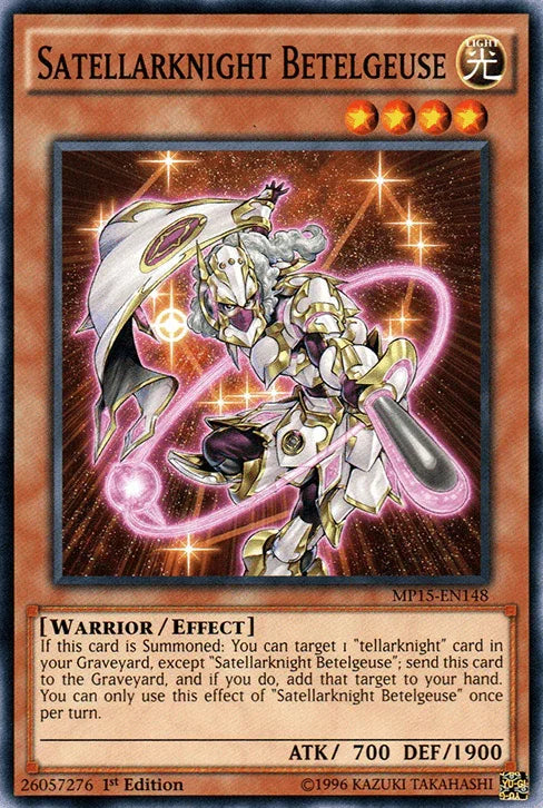 1st Edition, 2015 Mega-Tins Mega Pack, Common, Effect Monster, Light, Warrior Satellarknight Betelgeuse [MP15-EN148] Common - Trading Card World