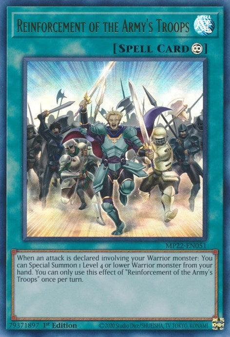 1st Edition, 2022 Tin of the Pharaoh's Gods, Continuous Spell, Spell, Ultra Rare Reinforcement of the Armys Troops [MP22-EN051] Ultra Rare - Trading Card World