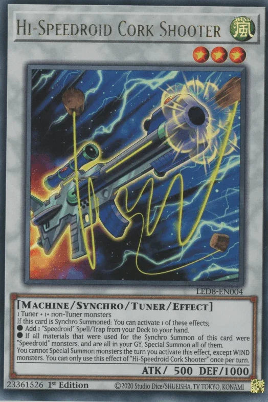1st Edition, Legendary Duelists: Synchro Storm, Machine, Tuner/Synchro/Effect Monster, Ultra Rare, Wind Hi-Speedroid Cork Shooter [LED8-EN004] Ultra Rare - Trading Card World