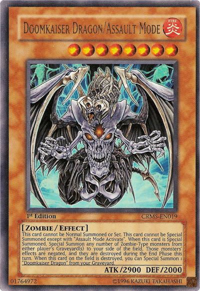 1st Edition, Crimson Crisis, Effect Monster, Fire, Ultra Rare, Unlimited, Zombie Doomkaiser Dragon/Assault Mode [CRMS-EN019] Ultra Rare - Trading Card World