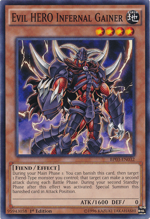 1st Edition, Battle Pack 3: Monster League, Common, Earth, Effect Monster, Fiend Evil HERO Infernal Gainer [BP03-EN032] Common - Trading Card World